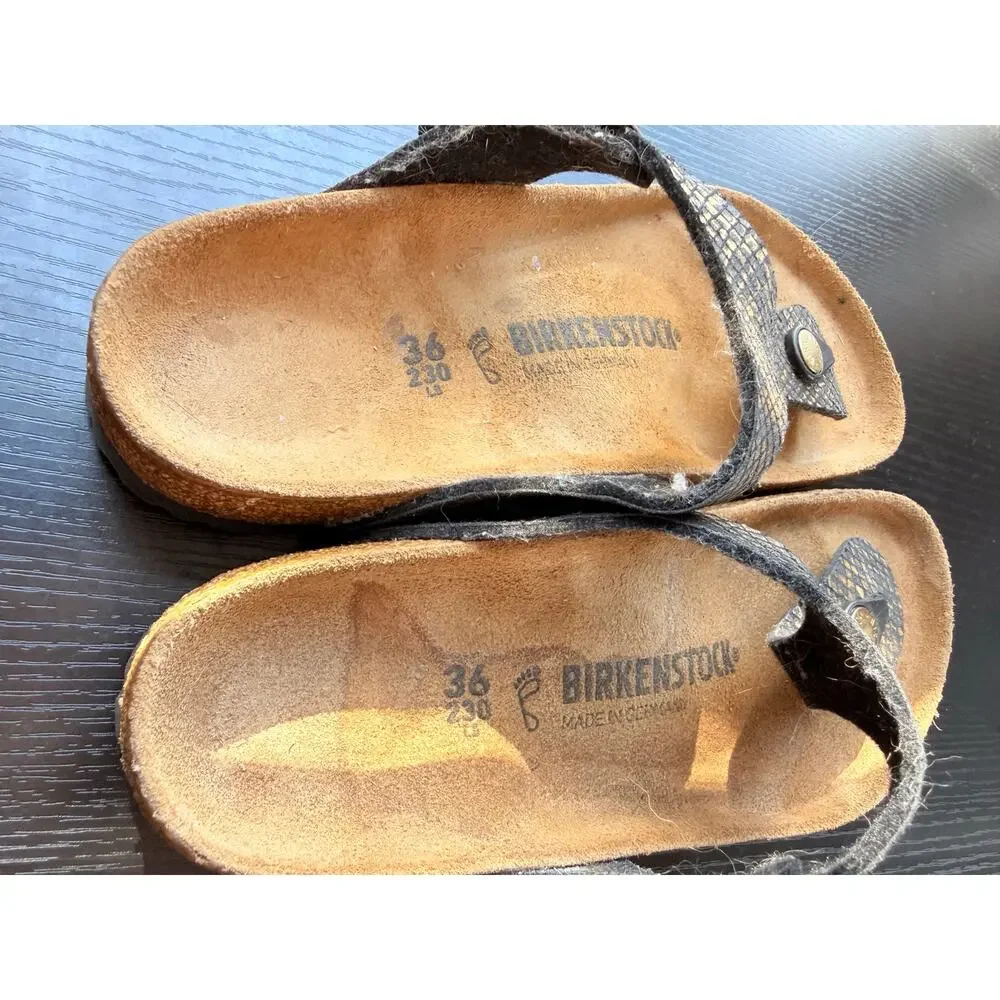 Birkenstock Gizeh Sandals Brown Metallic Snake Print Women’s Size 36 US 5 - Picture 3 of 7